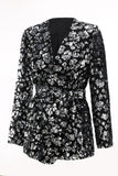 Sparkly Sequin Black 2 Piece Women Prom Suits with Sash
