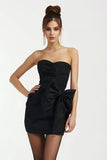 Sweetheart Black Bodycon Mini Cocktail Dress with Bow