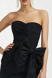 Sweetheart Black Bodycon Mini Cocktail Dress with Bow
