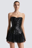 Sparkly Sweetheart Sequined A Line Little Black Dress with Tulle