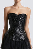 Sparkly Sweetheart Sequined A Line Little Black Dress with Tulle