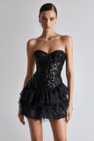 Sparkly Sweetheart A Line Sequined Little Black Dress with Ruffles