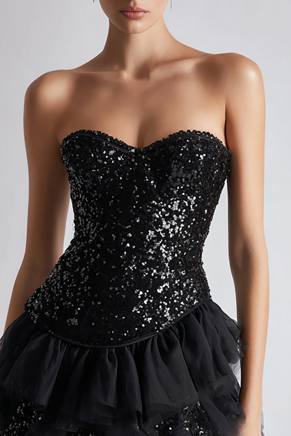 Sparkly Sweetheart A Line Sequined Little Black Dress with Ruffles