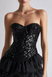 Sparkly Sweetheart A Line Sequined Little Black Dress with Ruffles