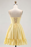 Sparkly Yellow Corset A Line Short Cocktail Dress with Beading