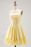Sparkly Yellow Corset A Line Short Cocktail Dress with Beading