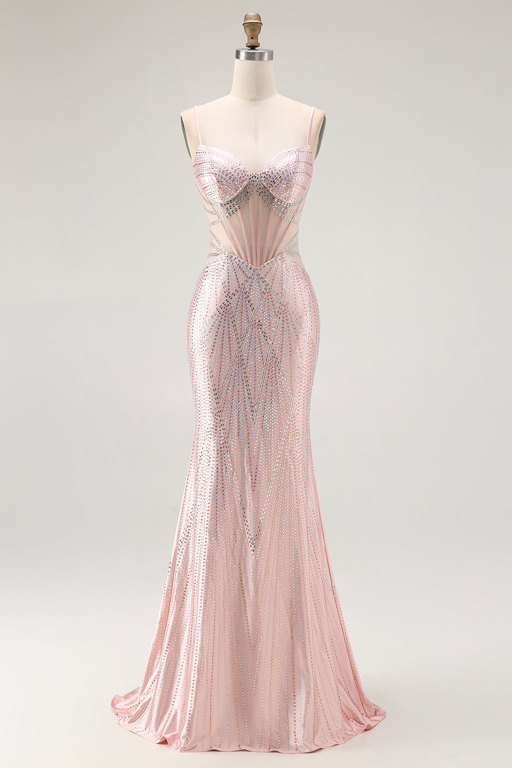 Sparkly Blush Corset Beaded Mermaid Long Prom Dress