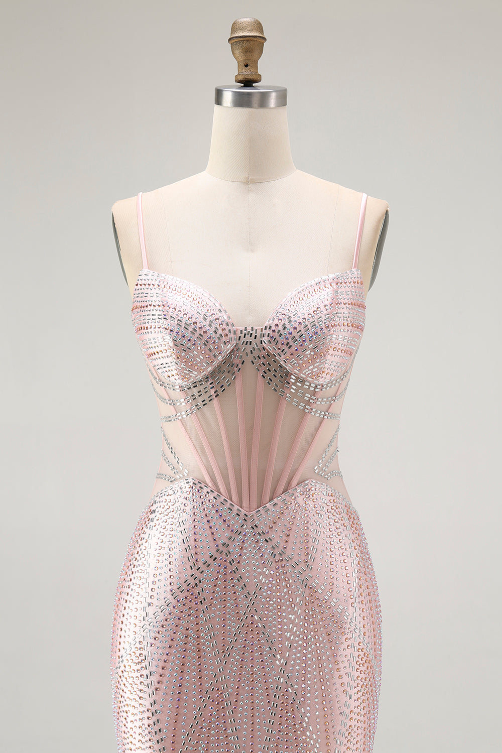 Sparkly Blush Corset Beaded Mermaid Long Prom Dress