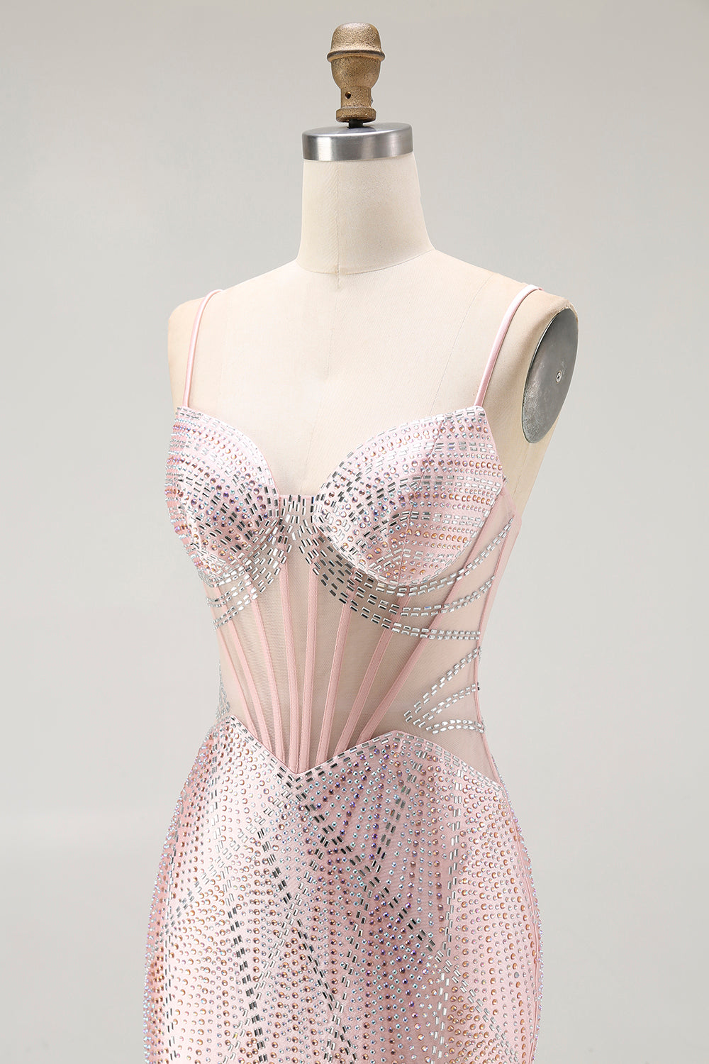 Sparkly Blush Corset Beaded Mermaid Long Prom Dress