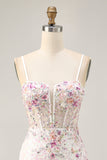 Sparkly White Sequins Tight Floral Short Corset Cocktail Dress