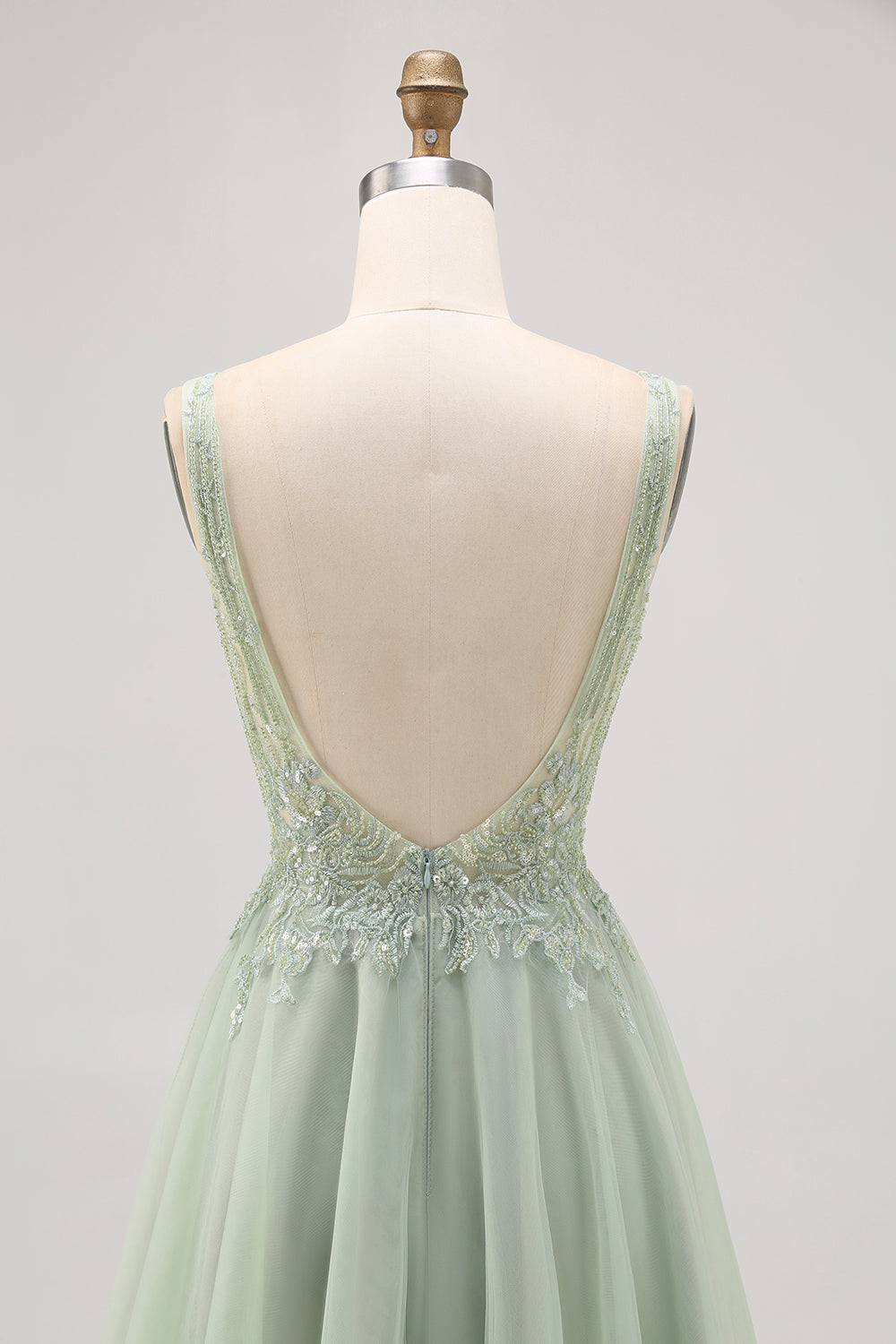Sparkly Green Tulle V-Neck Beaded Short A Line Prom Dress