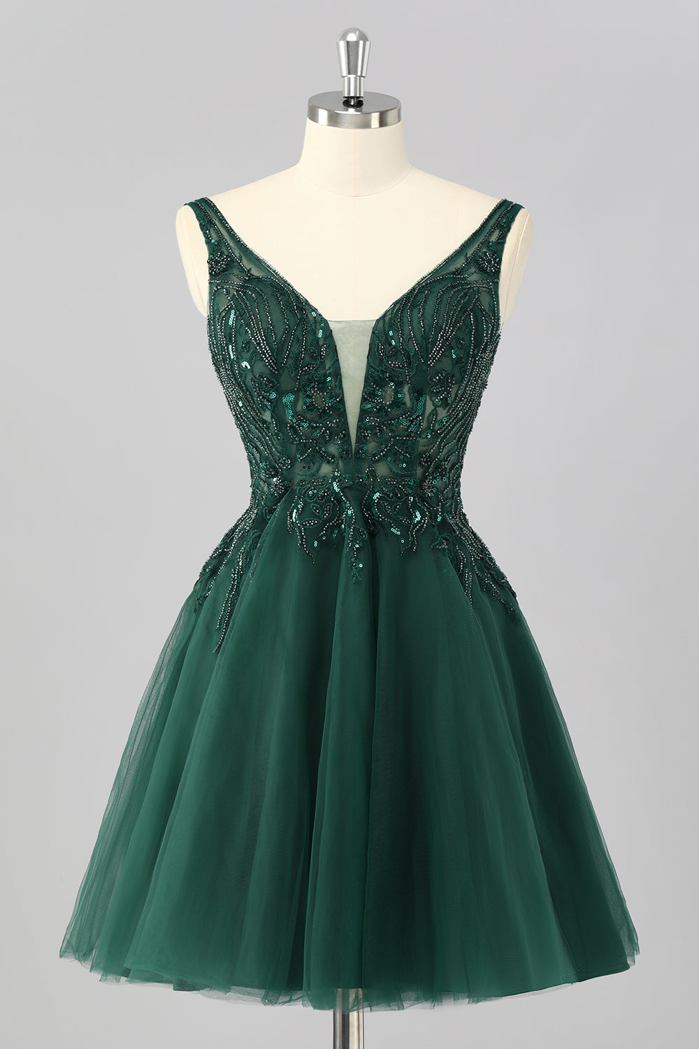 Sparkly Short Dark Green A Line Cocktail Dress with Beading