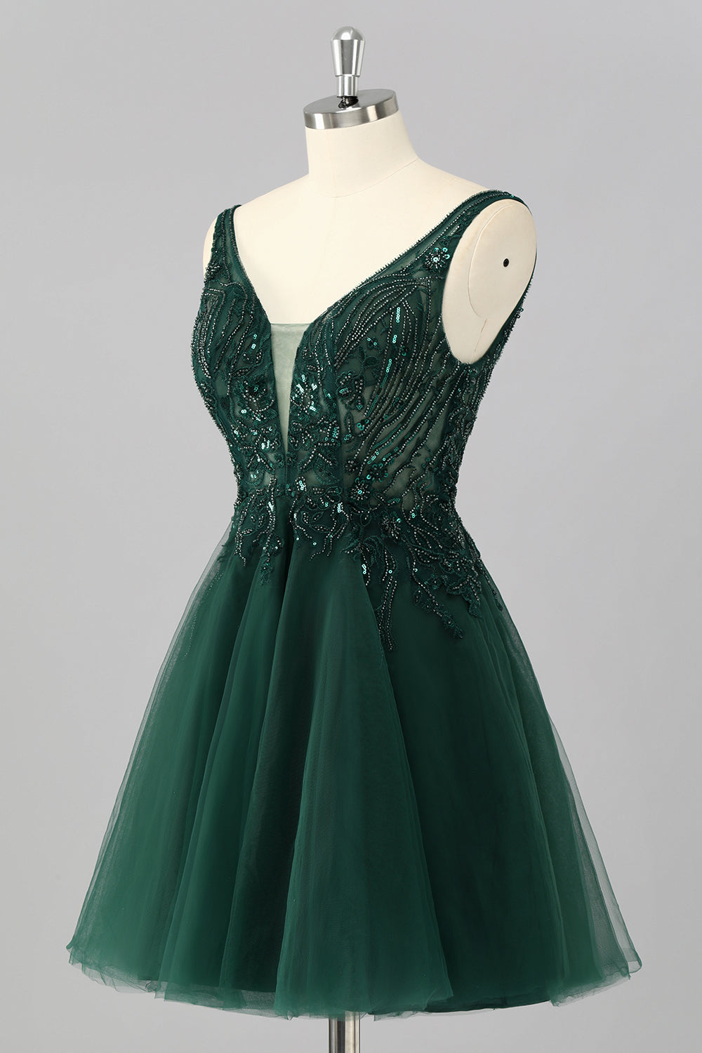 Sparkly Short Dark Green A Line Cocktail Dress with Beading