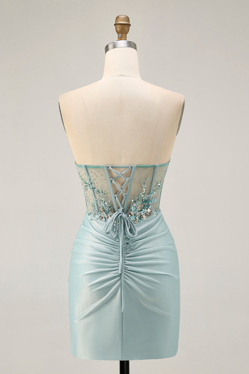 Sparkly Grey Green Corset Tight Short Cocktail Dress with Sequins