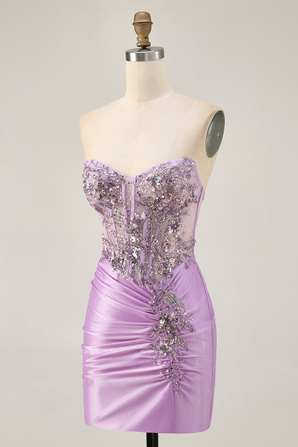 Sparkly Grey Green Tight Corset Short Cocktail Dress with Beading