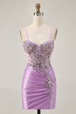 Sparkly Corset Lilac Tight Short Cocktail Dress with Beading
