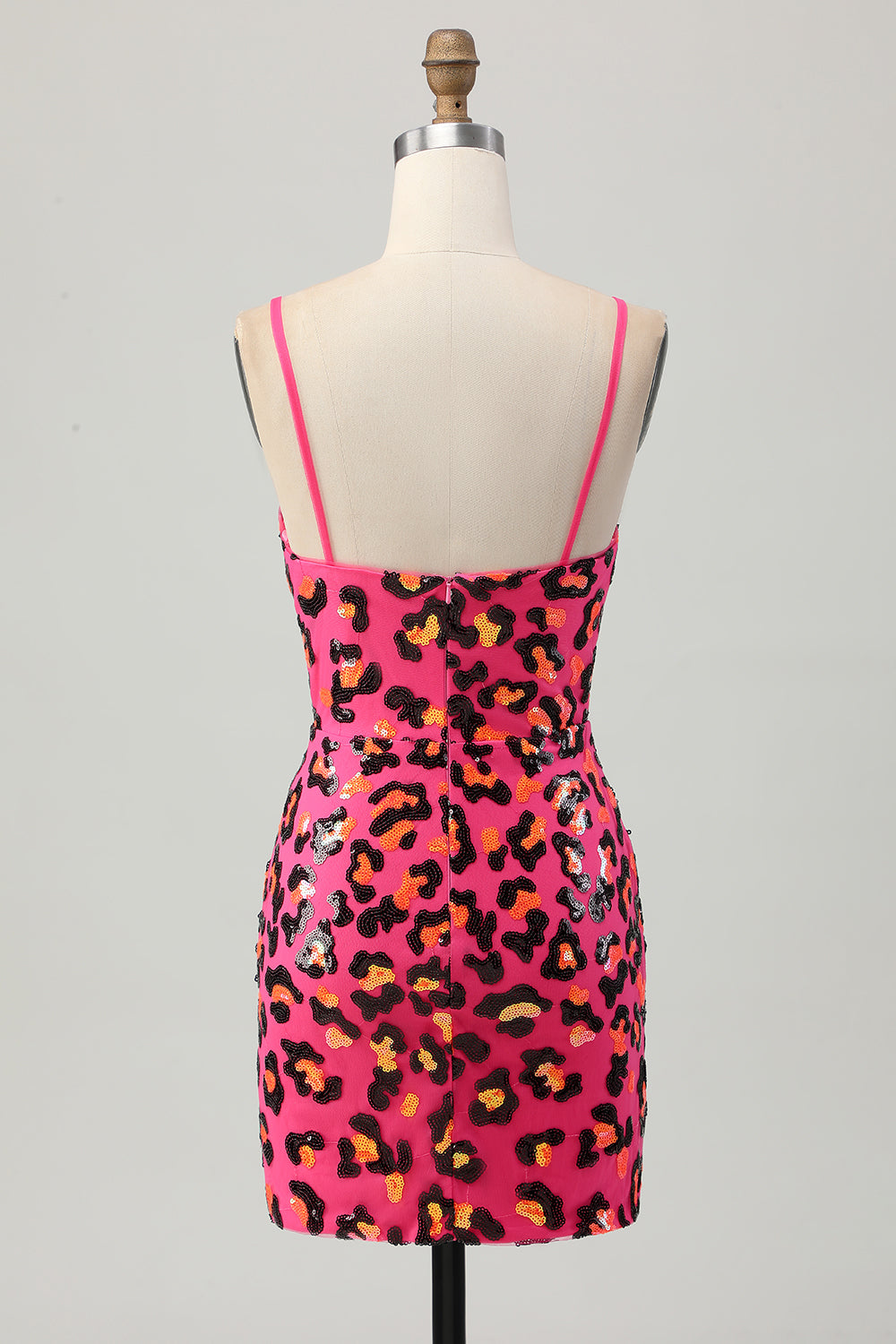 Sparkly Fuchsia Leopard Sequined Tight Short Prom Dress