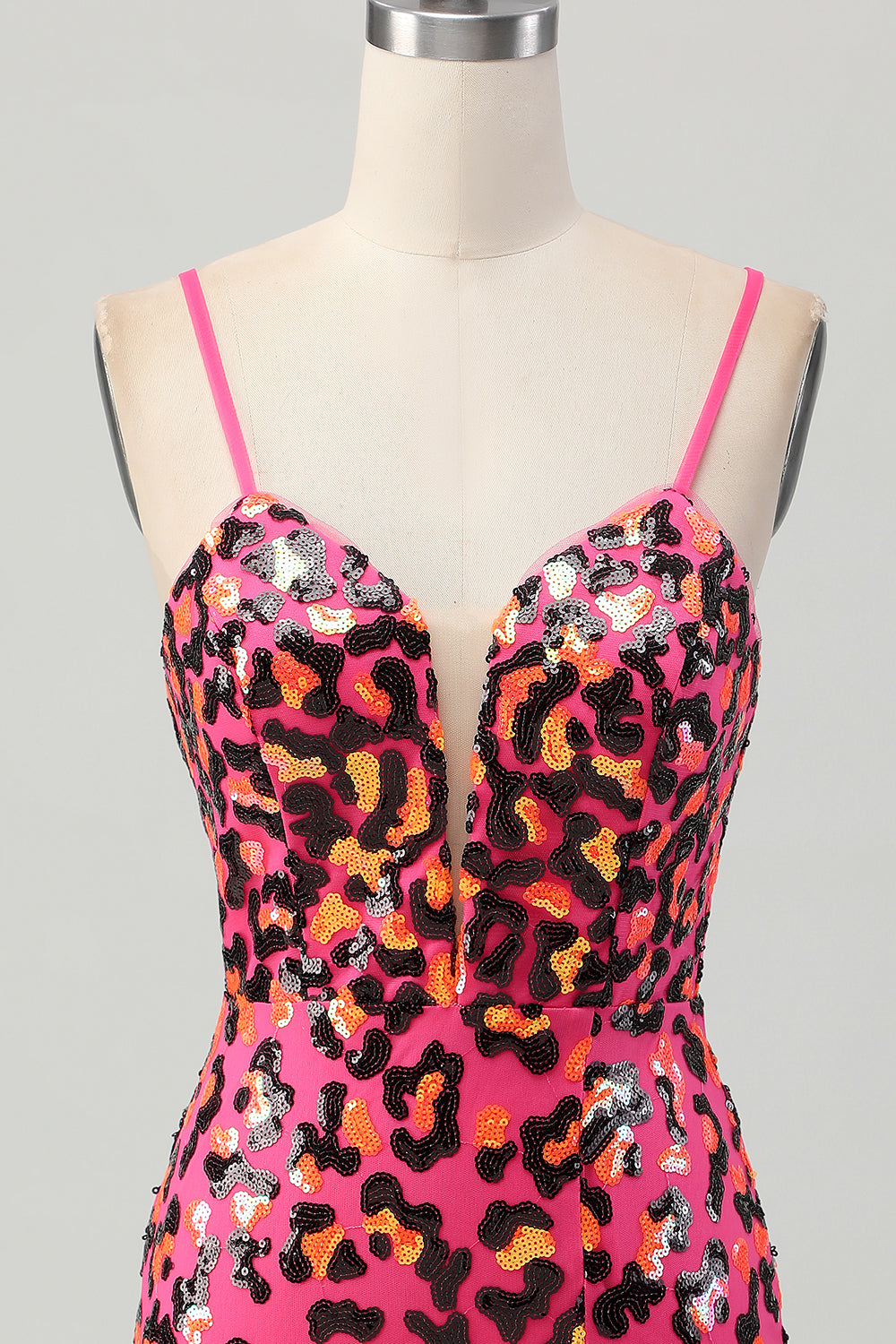 Sparkly Fuchsia Leopard Sequined Tight Short Prom Dress