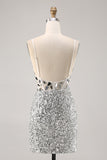 Sparkly Silver Sequins Corset Mini Prom Dress with Mirror