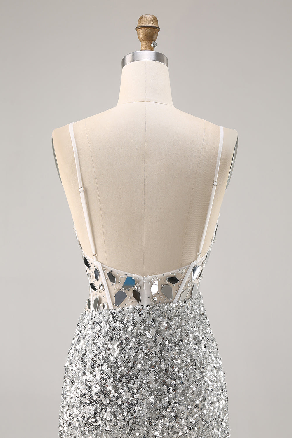 Sparkly Silver Sequins Corset Mini Prom Dress with Mirror