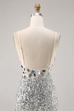 Sparkly Silver Sequins Corset Mini Prom Dress with Mirror