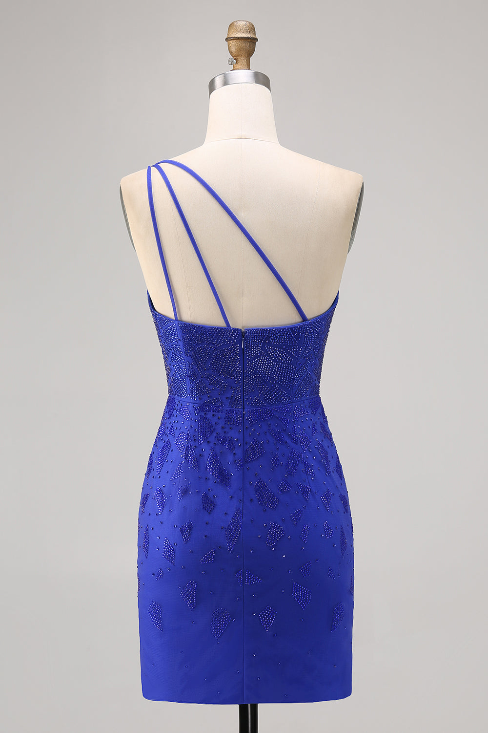 Sparkly Royal Blue One Shoulder Tight Short Prom Dress with Rhinestones