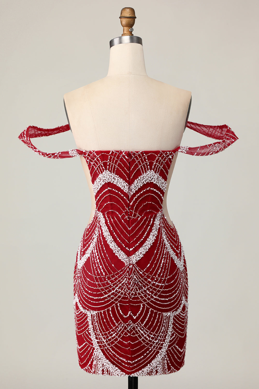 Sparkly Red Off the Shoulder Tight Mini Prom Dress with Beading