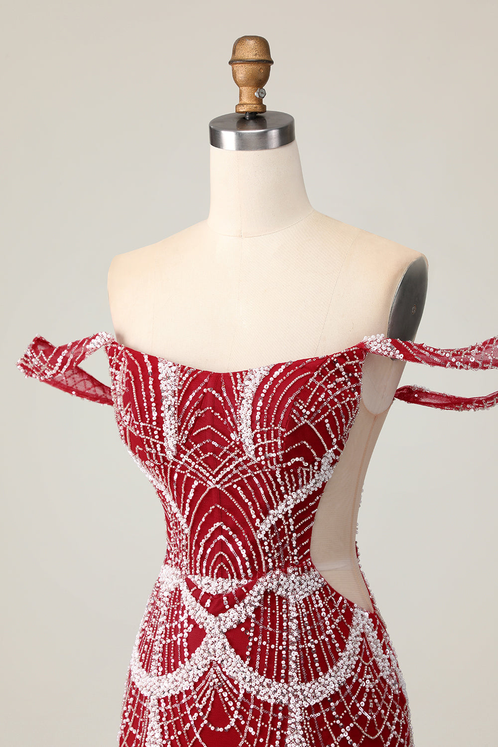 Sparkly Red Off the Shoulder Tight Mini Prom Dress with Beading