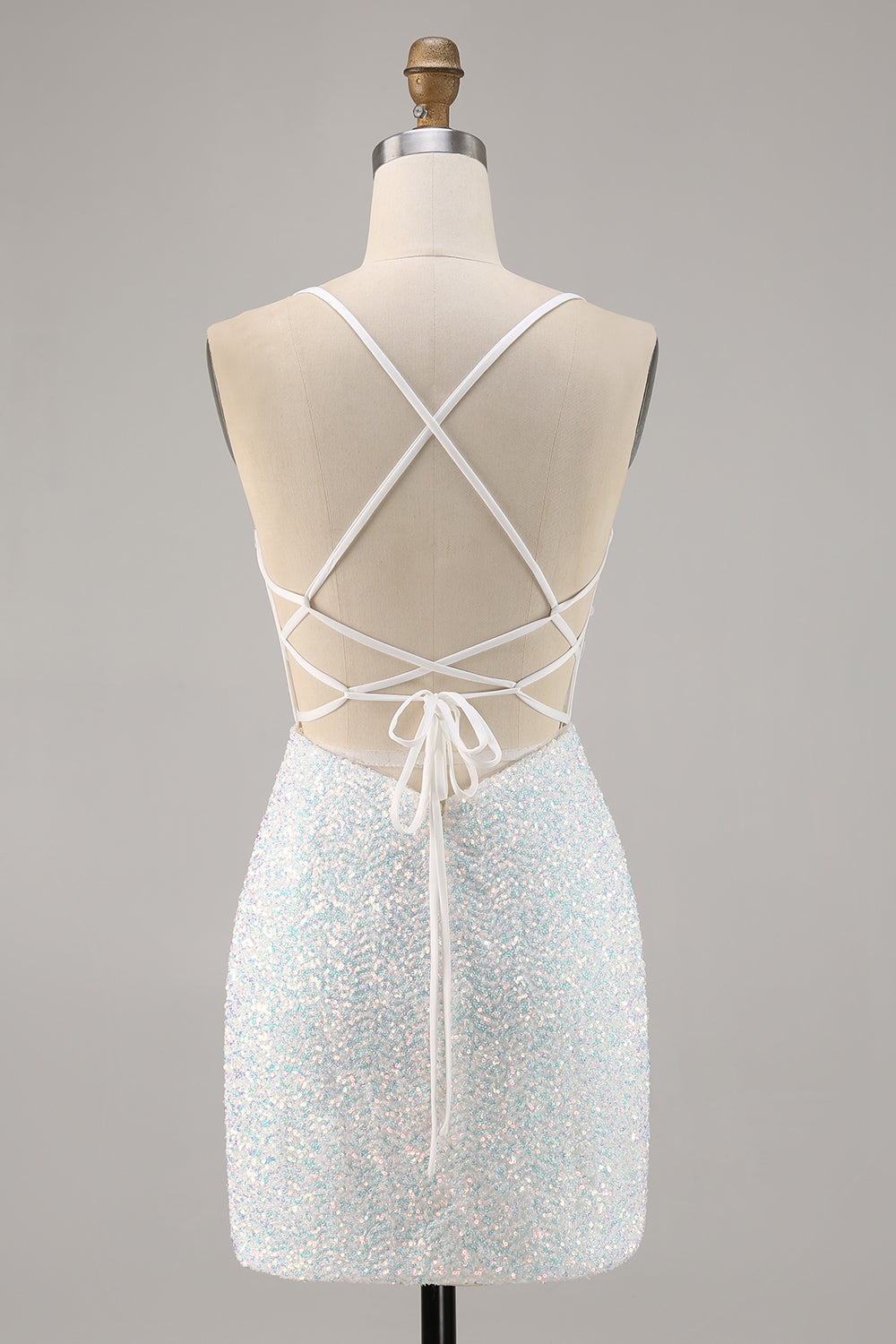 Sparky White Corset Floral Tight Short Prom Dress with Sequins