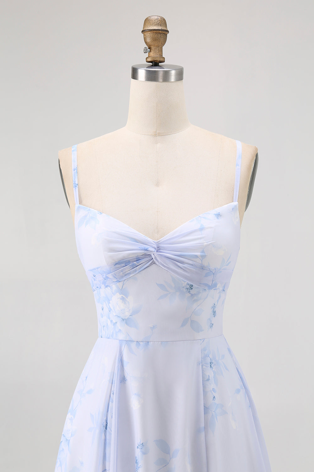 Dusty Sage Spaghetti Straps Chiffon A-Line Long Floral Wedding Guest Dress