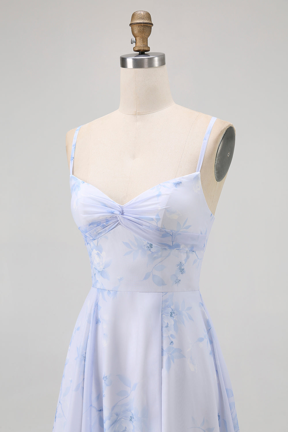 Dusty Sage Spaghetti Straps Chiffon A-Line Long Floral Wedding Guest Dress