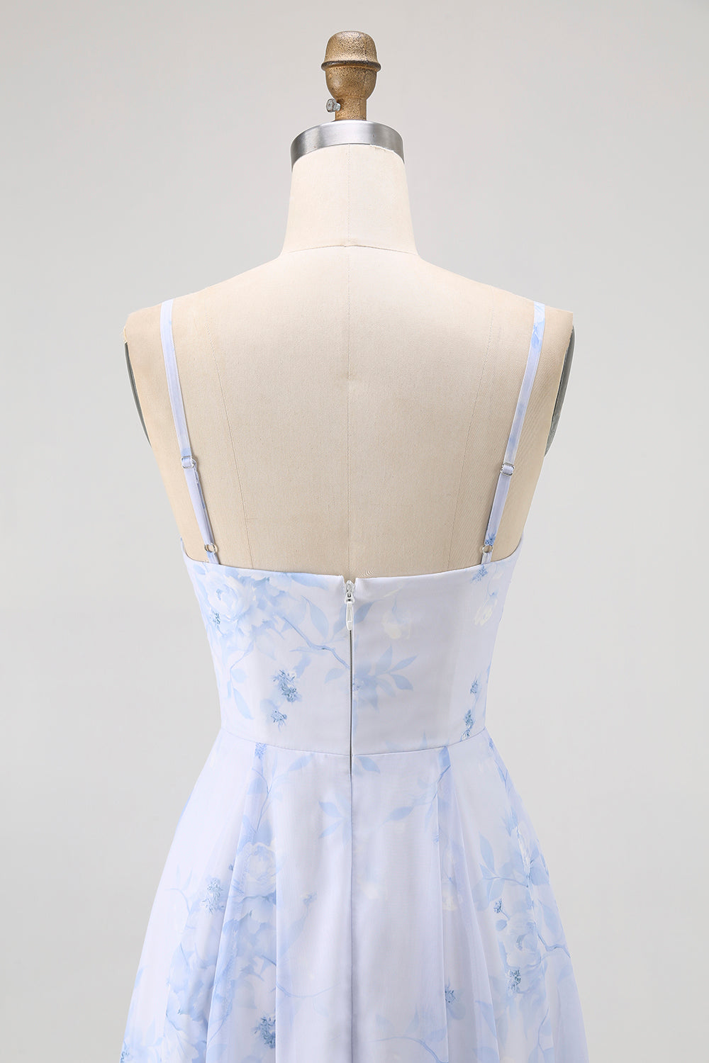 Dusty Sage Spaghetti Straps Chiffon A-Line Long Floral Wedding Guest Dress