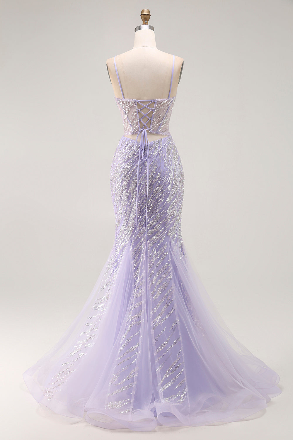 Sparkly Purple Corset Mermaid Sequins Long Prom Dress with Slit