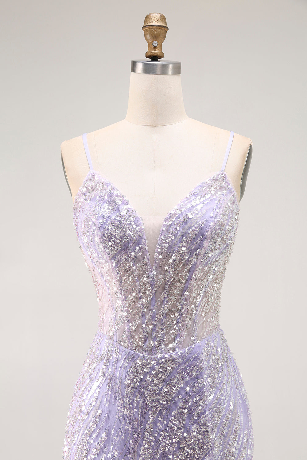 Sparkly Purple Corset Mermaid Sequins Long Prom Dress with Slit