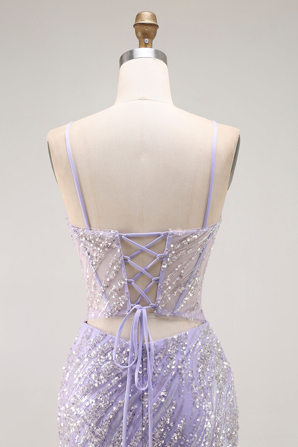 Sparkly Purple Corset Mermaid Sequins Long Prom Dress with Slit