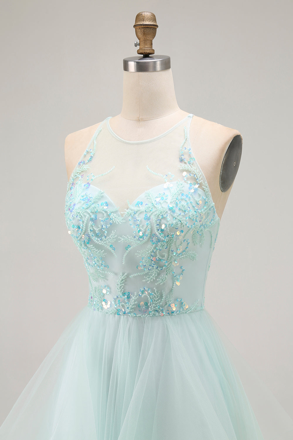 Sparkly Light Green Ruffled A Line Long Prom Dress with Beading