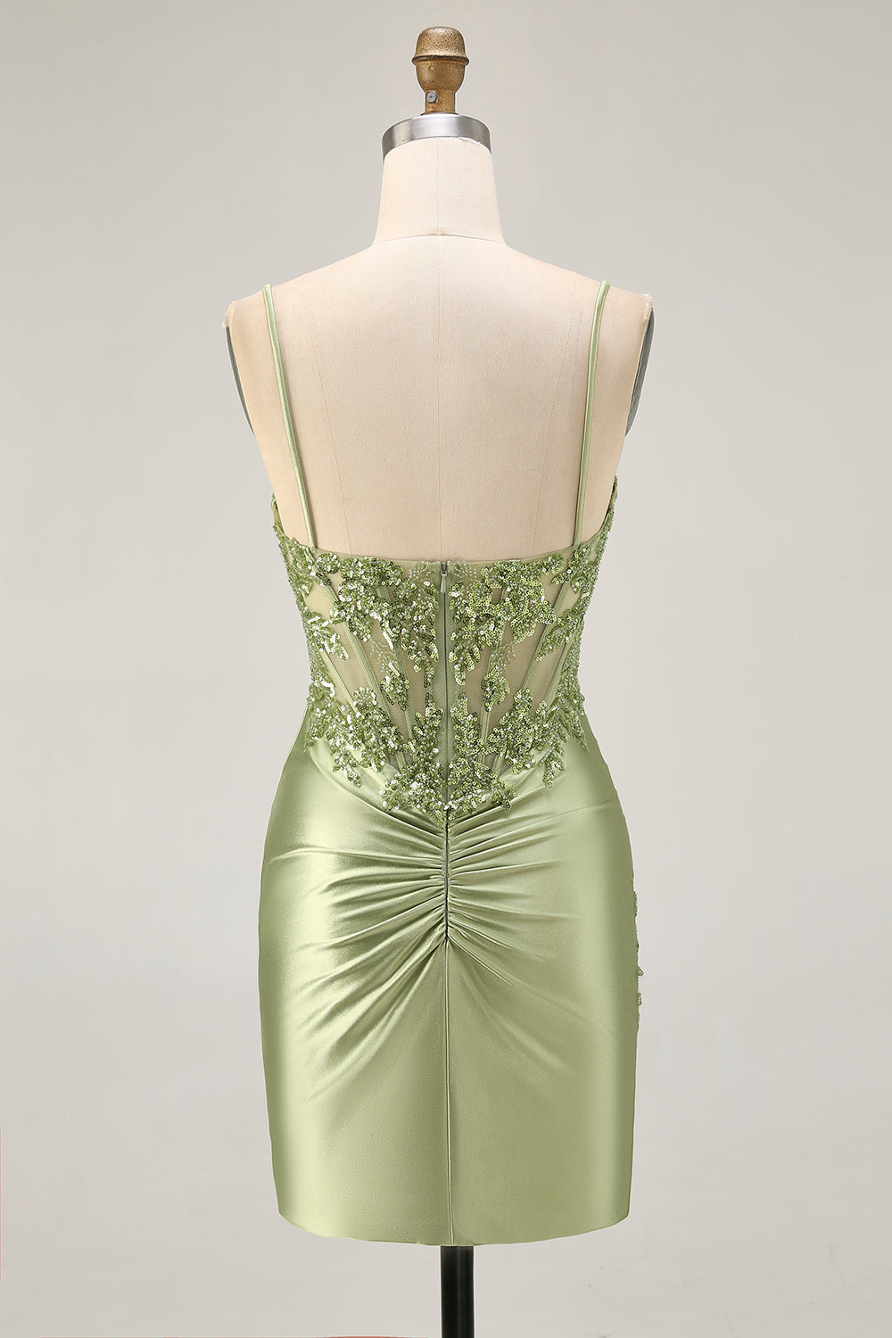 Sparkly Satin Sage Green Tight Short Corset Cocktail Dress with Sequins