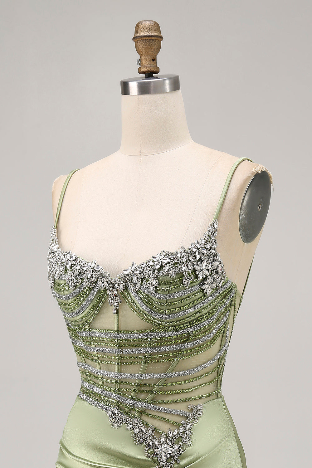 Sparkly Sage Green Tight Corset Short Cocktail Dress with Rhinestones