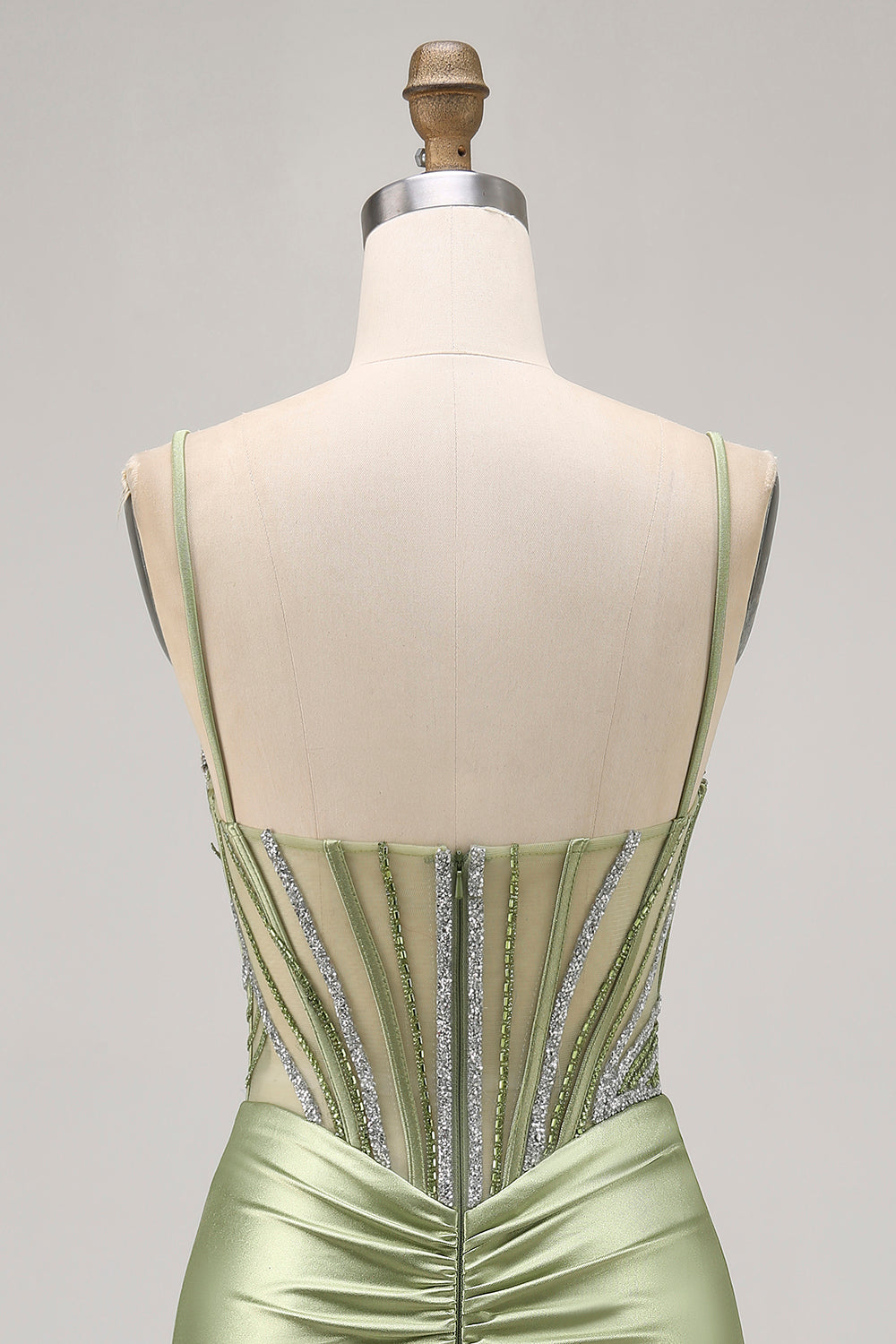 Sparkly Sage Green Tight Corset Short Cocktail Dress with Rhinestones