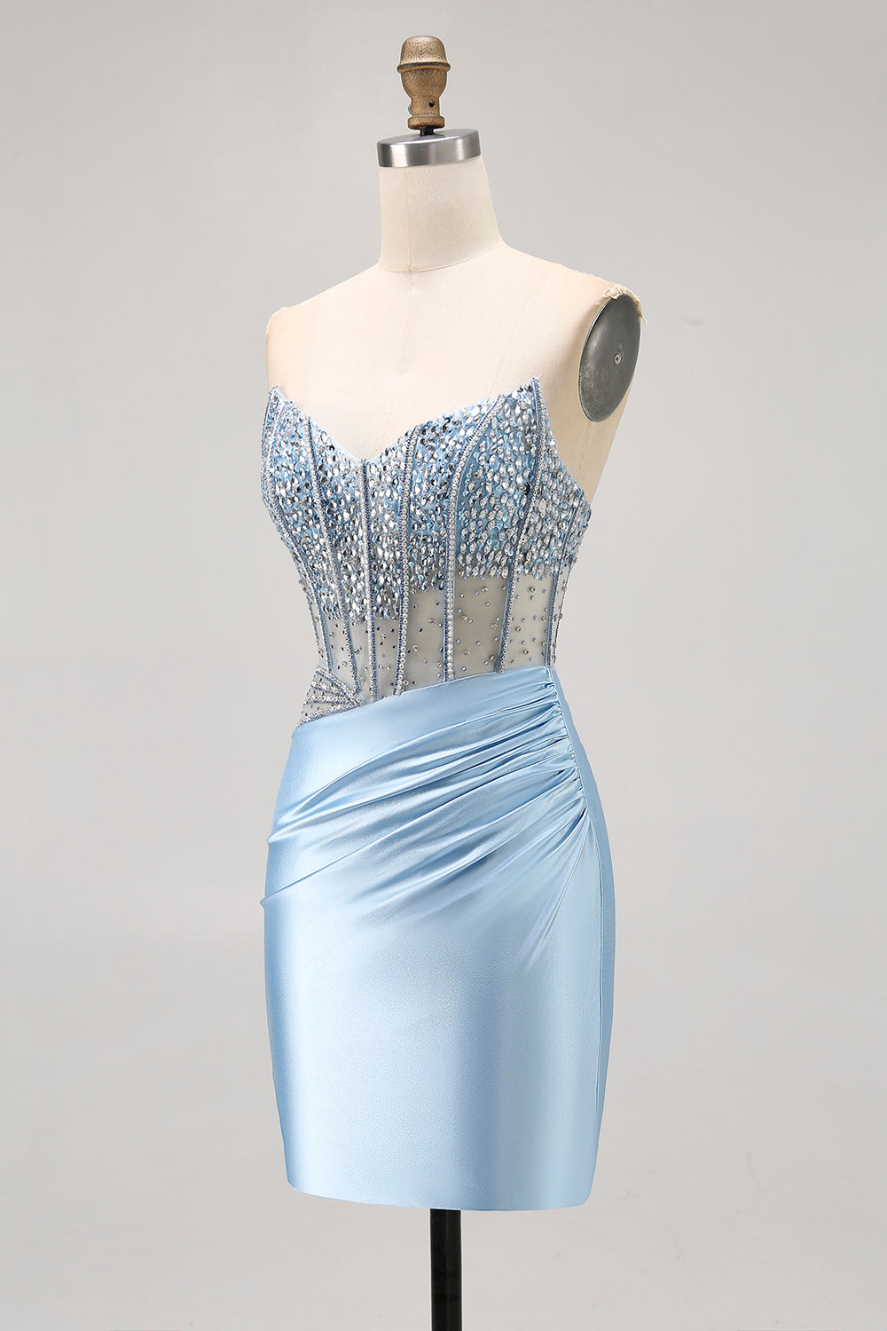 Sparkly Light Blue Corset Tight Short Cocktail Dress