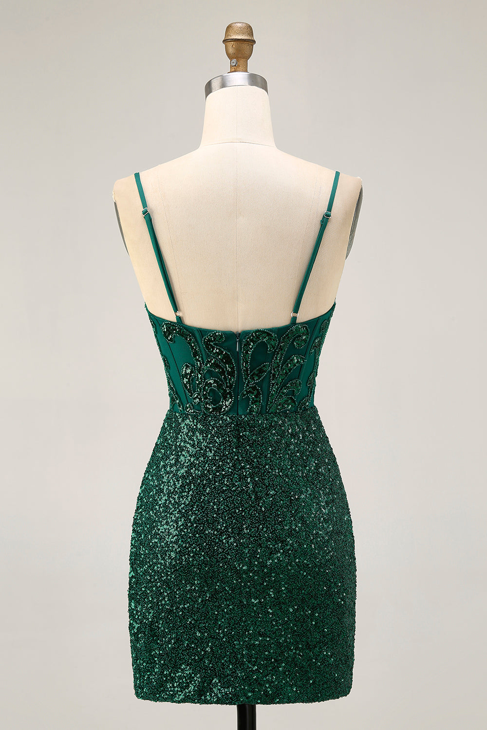 Sparkly Sequin Dark Green Corset V-Neck Short Cocktail Dress