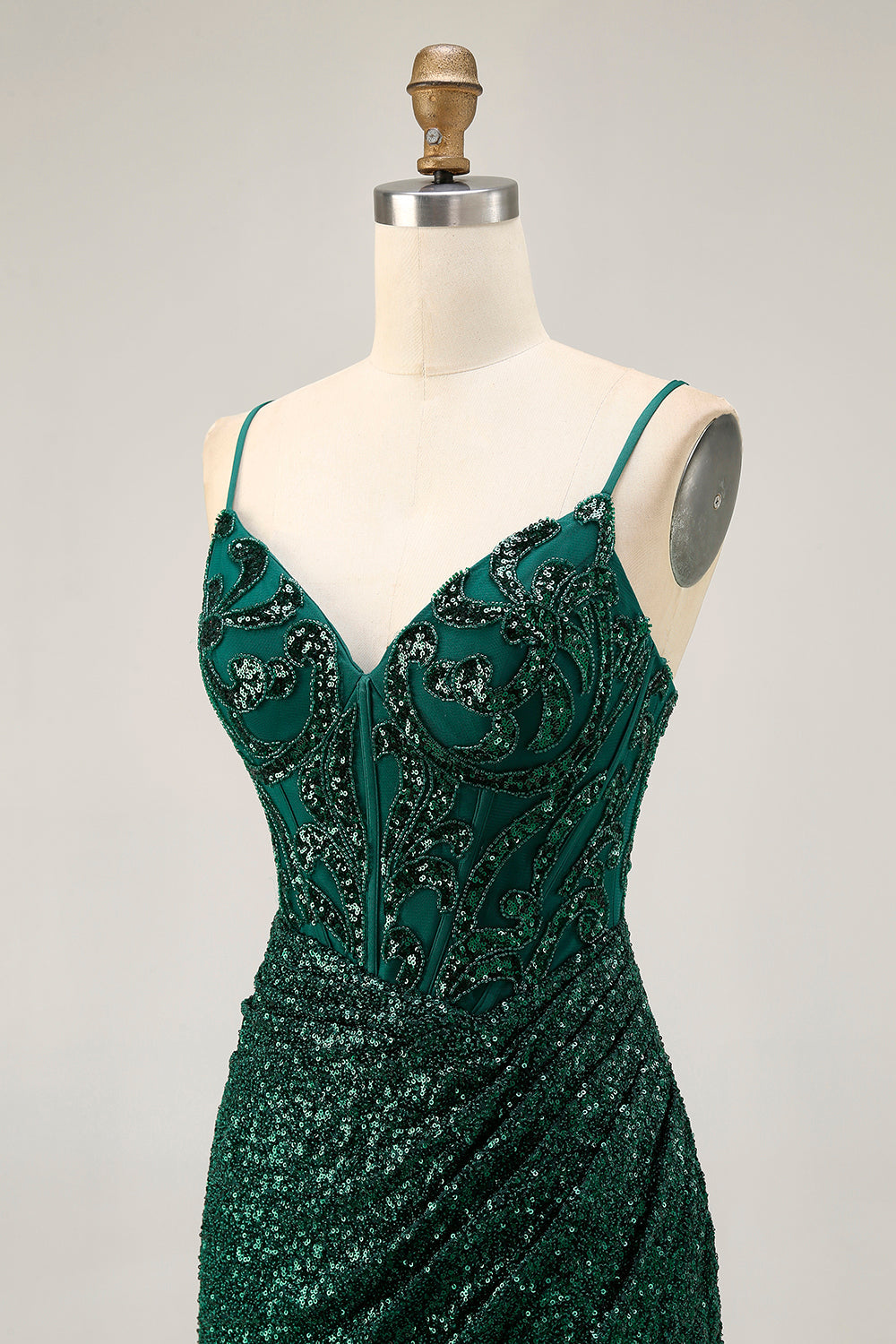 Sparkly Sequin Dark Green Corset V-Neck Short Cocktail Dress