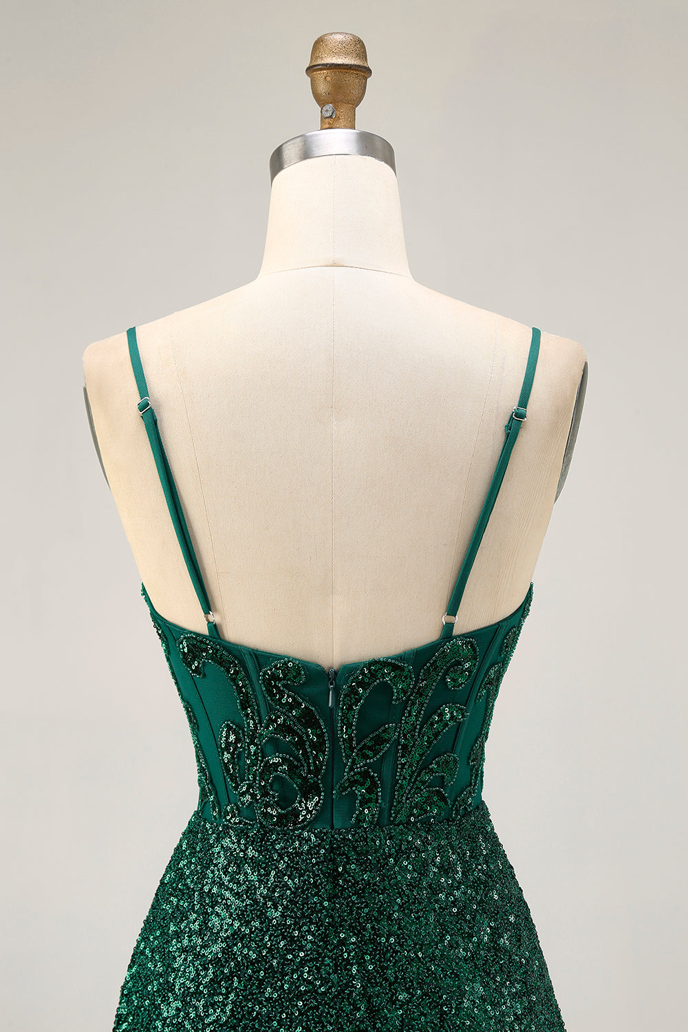 Sparkly Sequin Dark Green Corset V-Neck Short Cocktail Dress