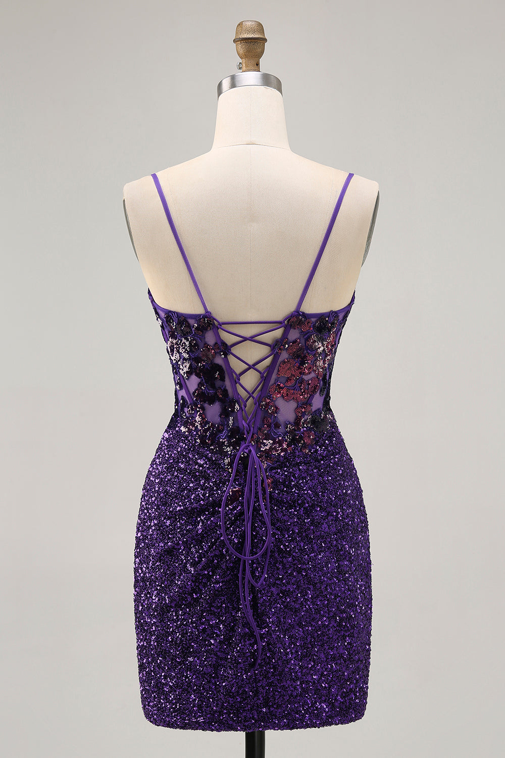 Sparkly Tight Dark Purple Sequin Short Corset Prom Dress