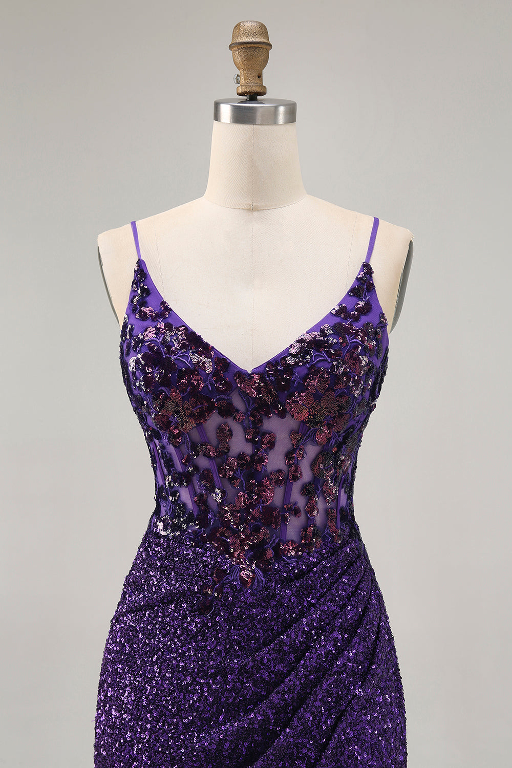 Sparkly Tight Dark Purple Sequin Short Corset Prom Dress