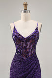 Sparkly Tight Dark Purple Sequin Short Corset Prom Dress