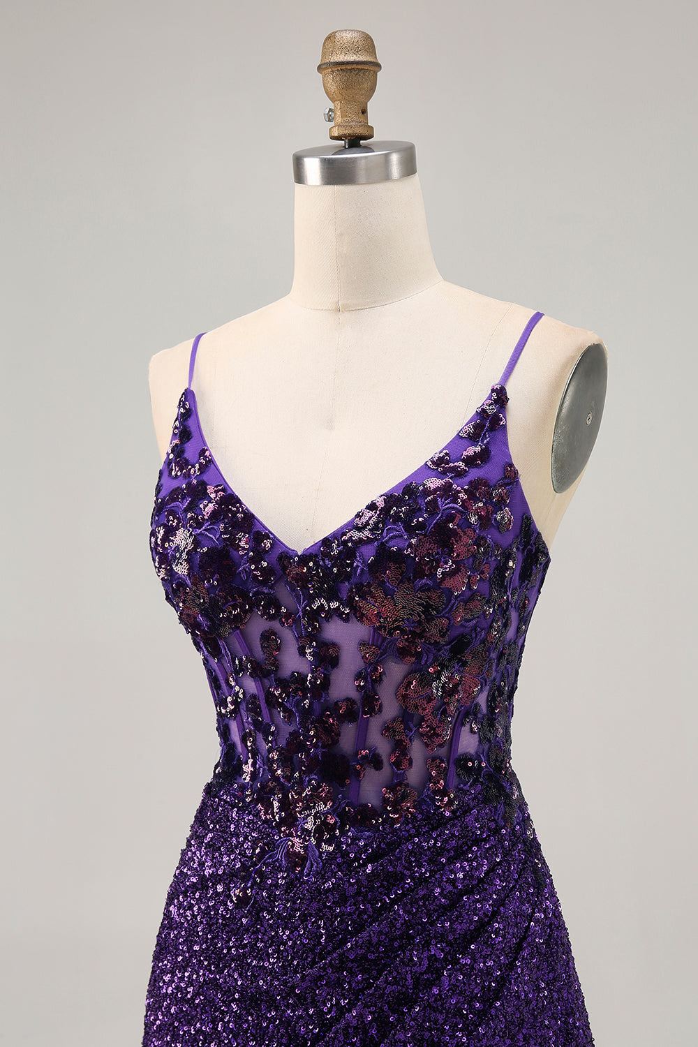 Sparkly Tight Dark Purple Sequin Short Corset Prom Dress