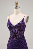 Sparkly Tight Dark Purple Sequin Short Corset Prom Dress