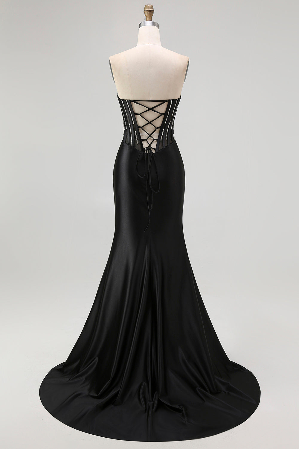 Sparkly Corset Black Mermaid Beaded Long Prom Dress with Slit