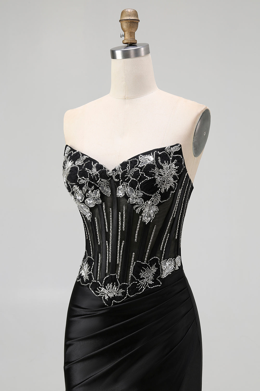 Sparkly Corset Black Mermaid Beaded Long Prom Dress with Slit